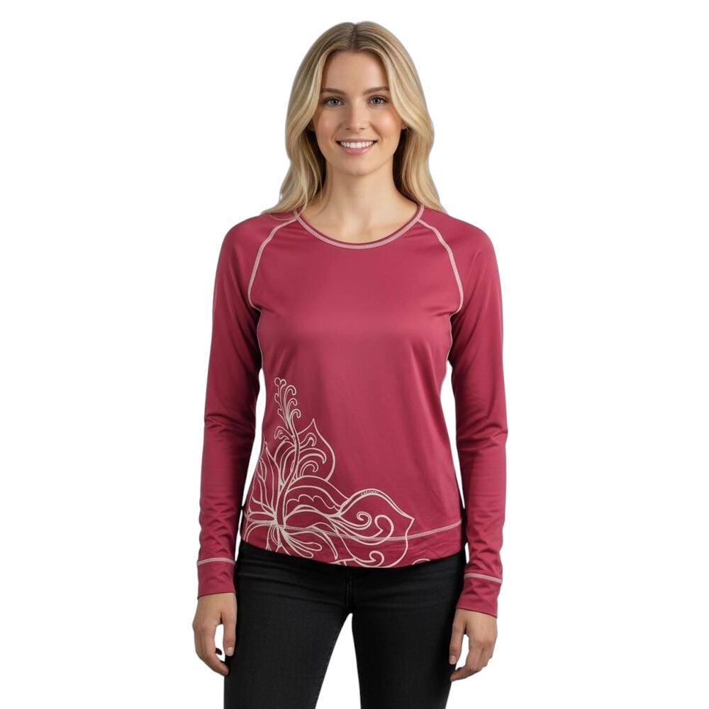 Athleta Pink Long Sleeve Tee Shirt Size 8 White Floral Design 92125-1206 - Picture 1 of 9
